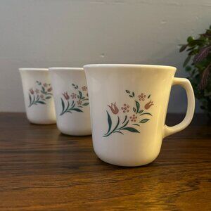 Corning Ware Rosemarie Pink Tulip Floral Coffee Mugs Set of 3
